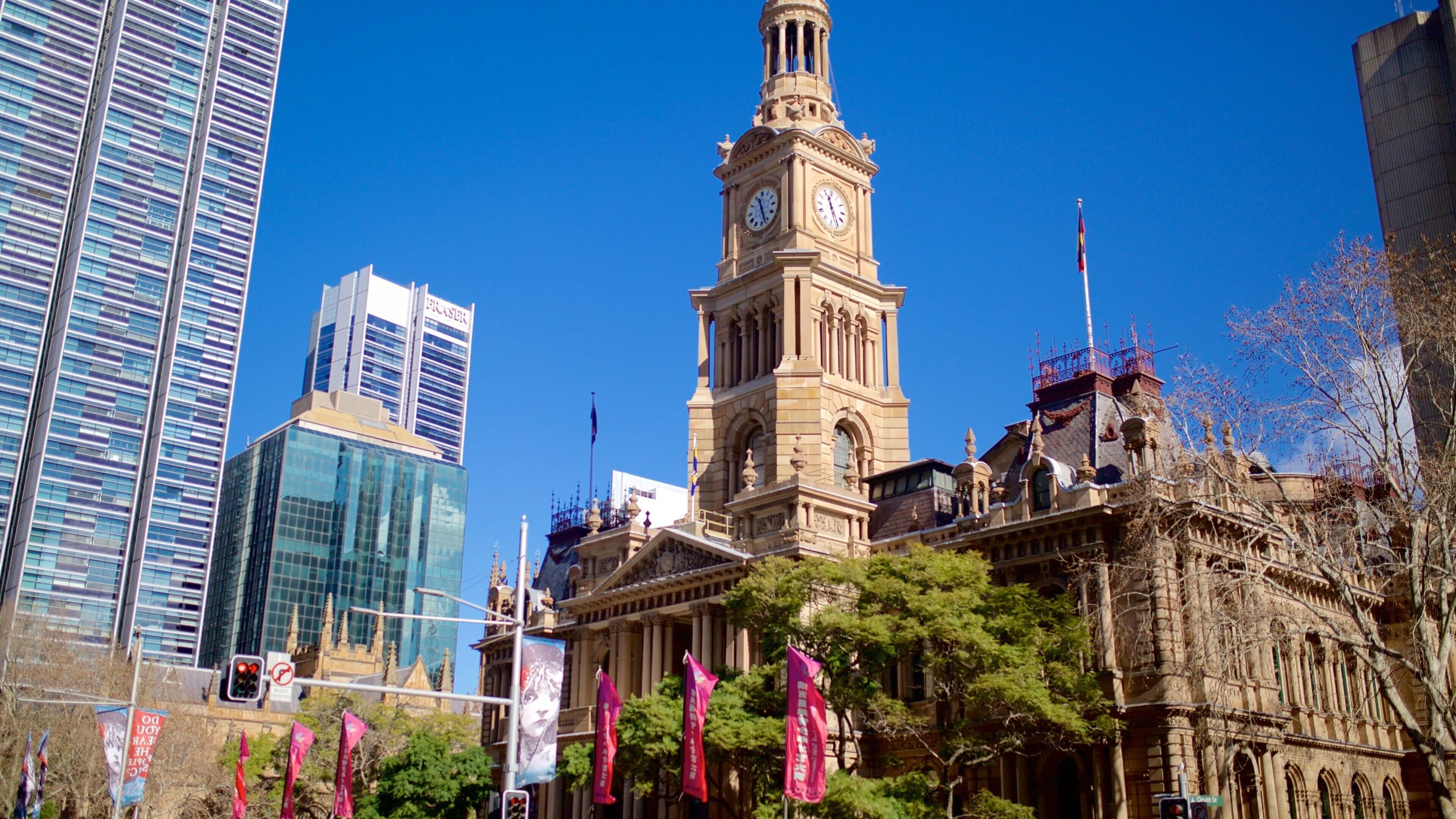Sydney Town Hall against the towers of the CBD